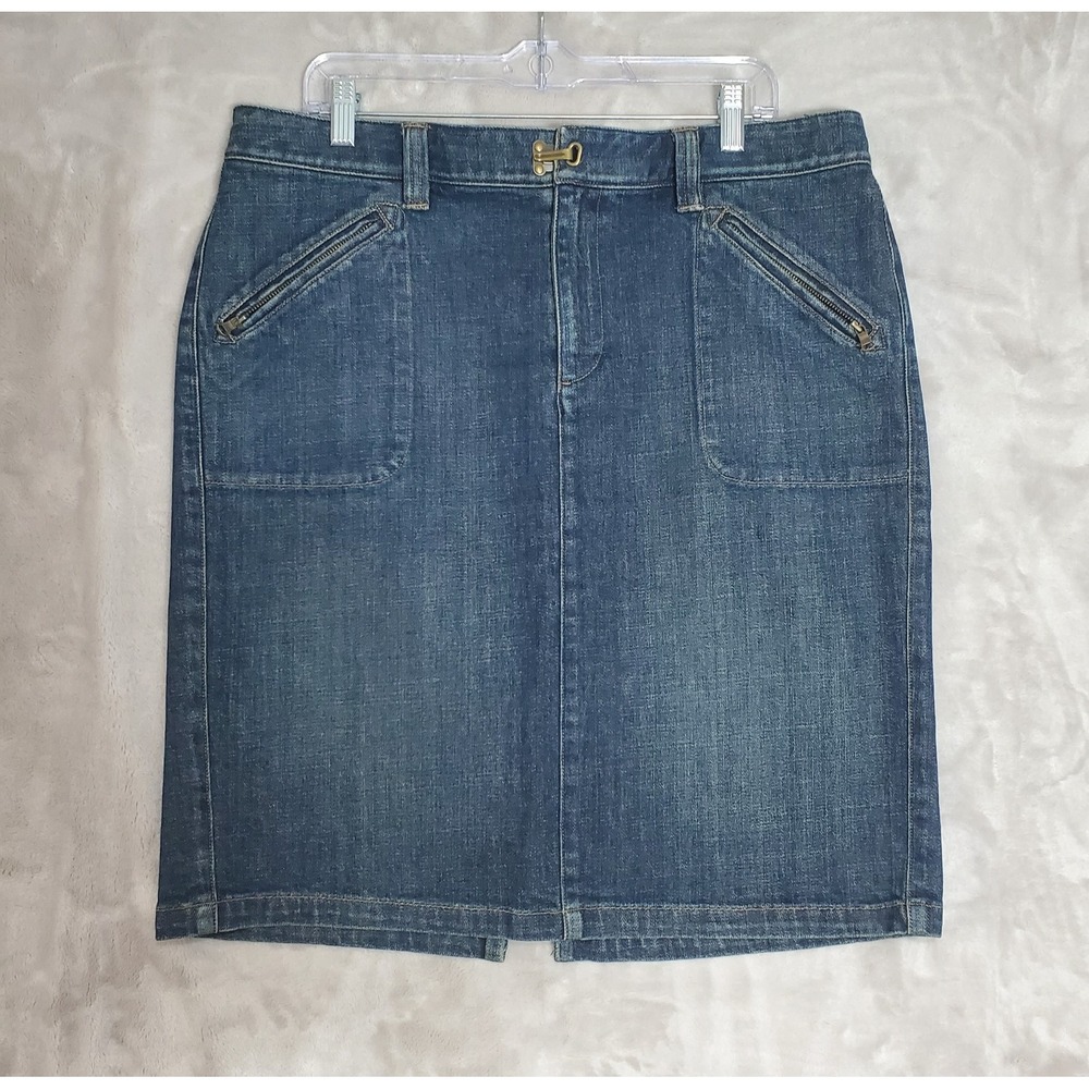 Lauren Jeans Co. Ralph Lauren Denim Midi Skirt Women's Size 14 Dark Wash EUC